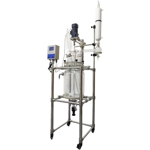 20L Jacketed Reactor Vessel - Double-Layer High Borosilicate Glass, Digital Temperature Control, 110V 120W, Ideal for Lab Chemistry Reactions, PTFE Sealing, Stainless Steel Frame in Kuwait