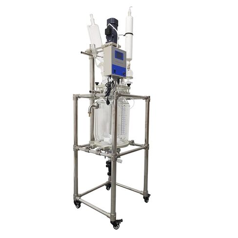 20L Jacketed Reactor Vessel - Double-Layer High Borosilicate Glass, Digital Temperature Control, 110V 120W, Ideal for Lab Chemistry Reactions, PTFE Sealing, Stainless Steel Frame in Kuwait