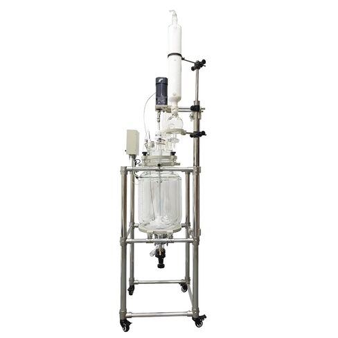 20L Jacketed Reactor Vessel - Double-Layer High Borosilicate Glass, Digital Temperature Control, 110V 120W, Ideal for Lab Chemistry Reactions, PTFE Sealing, Stainless Steel Frame in Kuwait