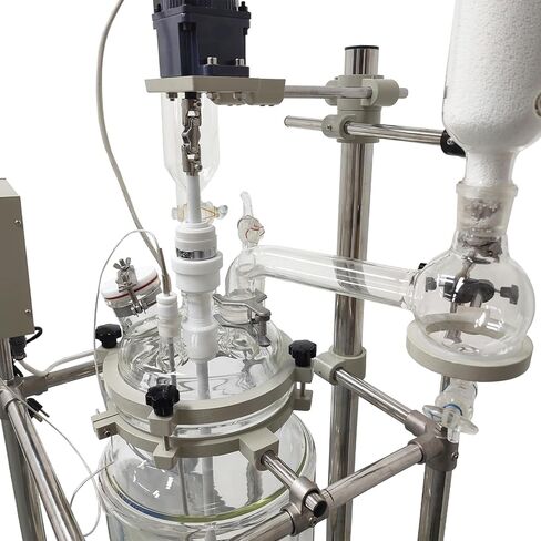 20L Jacketed Reactor Vessel - Double-Layer High Borosilicate Glass, Digital Temperature Control, 110V 120W, Ideal for Lab Chemistry Reactions, PTFE Sealing, Stainless Steel Frame in Kuwait