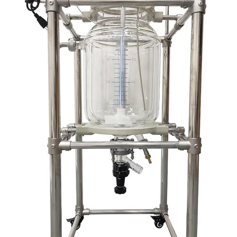 20L Jacketed Reactor Vessel - Double-Layer High Borosilicate Glass, Digital Temperature Control, 110V 120W, Ideal for Lab Chemistry Reactions, PTFE Sealing, Stainless Steel Frame in Kuwait