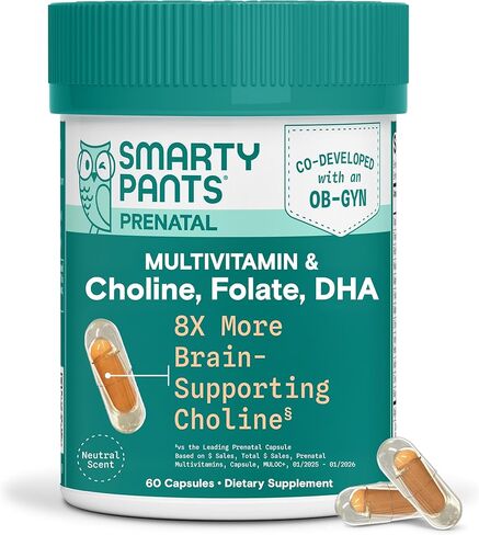 كبسولات الفيتامينات المتعددة للنساء قبل الولادة من SmartyPants، فيتامينات ما قبل الولادة التي تم تطويرها بشكل مشترك مع الكولين والفولات وأوميغا 3 DHA والحديد لنمو الطفل، لطيفة على المعدة، 60 قطعة (كمية تكفي لمدة 30 يومًا) in Kuwait