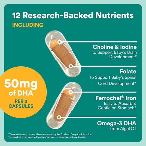 كبسولات الفيتامينات المتعددة للنساء قبل الولادة من SmartyPants، فيتامينات ما قبل الولادة التي تم تطويرها بشكل مشترك مع الكولين والفولات وأوميغا 3 DHA والحديد لنمو الطفل، لطيفة على المعدة، 60 قطعة (كمية تكفي لمدة 30 يومًا) in Kuwait