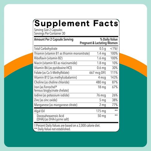 كبسولات الفيتامينات المتعددة للنساء قبل الولادة من SmartyPants، فيتامينات ما قبل الولادة التي تم تطويرها بشكل مشترك مع الكولين والفولات وأوميغا 3 DHA والحديد لنمو الطفل، لطيفة على المعدة، 60 قطعة (كمية تكفي لمدة 30 يومًا) in Kuwait