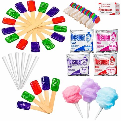 Concession Essentials Cotton Candy Kit, 100 Cones, 4 Flavored Sugars, 54 Flavor Spoons in Kuwait