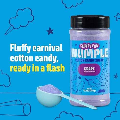 Wumple Purple Cotton Candy Sugar - سكر الخيط المنكه لآلات حلوى القطن، مزيج رقيق جاهز للاستخدام - مثالي للحفلات والكرنفالات والمناسبات - عبوة من 12 قطعة (العنب -13.2 أونصة) in Kuwait