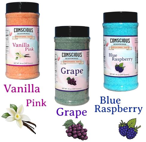 سكر بنكهة العنب والفانيليا الوردية والتوت الأزرق - 3 عبوات سعة 14 أونصة - 50 مخروط حلوى قطن - سكر حلوى قطن جاهز للاستخدام للحلويات الرقيقة والحلوة - مثالي للمنزل والمناسبات in Kuwait