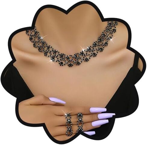 Hollowout Crystal Sparkle Choker with Earrings for Wedding Brides Women Special Occasion Jewelry in Saudi Arabia