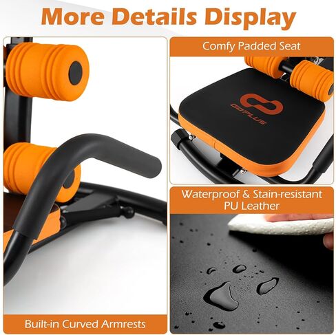 Goplus Ab Machine, Core Abdominal Trainer w/ 3-Position Adjustable Backrest, Foam Support, Ab Trainer Sit Up Bench Chair Ab Rocket Exercise Equipment for Home Gym Full-Body Workout in Saudi Arabia