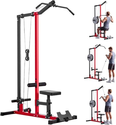 VEVOR LAT Pull Down Machine, 2-in-1 Row Cable Machine, Cable Machines Home Gym with Adjustable Seat&Height, 4-Level Adjustable Foam Roller, Load 500 lbs LAT Tower for Back, Chest, Tricep in Saudi Arabia