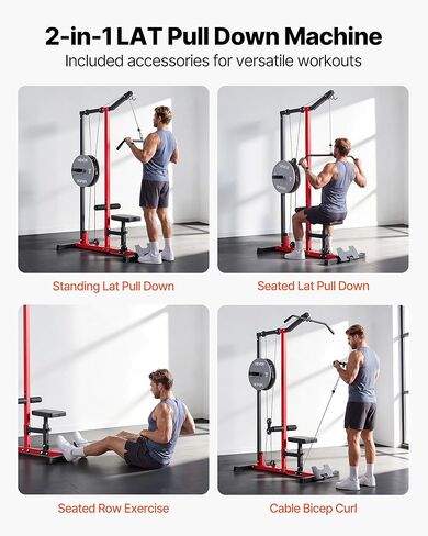 VEVOR LAT Pull Down Machine, 2-in-1 Row Cable Machine, Cable Machines Home Gym with Adjustable Seat&Height, 4-Level Adjustable Foam Roller, Load 500 lbs LAT Tower for Back, Chest, Tricep in Saudi Arabia