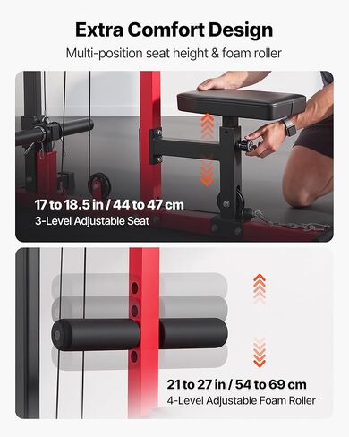 VEVOR LAT Pull Down Machine, 2-in-1 Row Cable Machine, Cable Machines Home Gym with Adjustable Seat&Height, 4-Level Adjustable Foam Roller, Load 500 lbs LAT Tower for Back, Chest, Tricep in Saudi Arabia