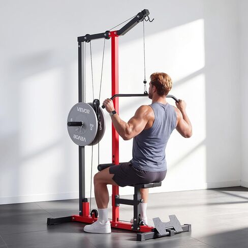 VEVOR LAT Pull Down Machine, 2-in-1 Row Cable Machine, Cable Machines Home Gym with Adjustable Seat&Height, 4-Level Adjustable Foam Roller, Load 500 lbs LAT Tower for Back, Chest, Tricep in Saudi Arabia