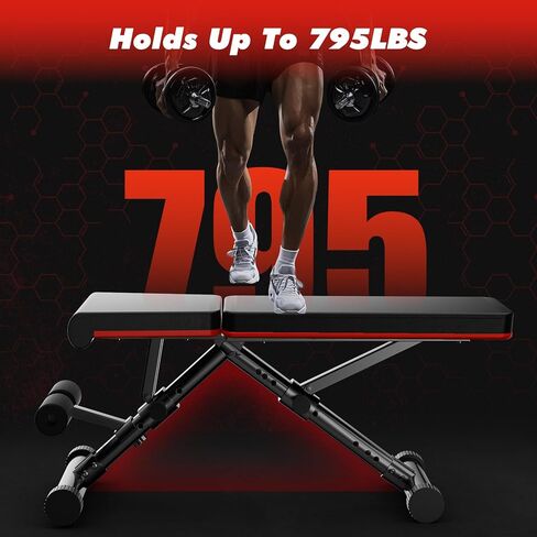 Adjustable Weight Bench for Home Gym, Foldable Incline Decline Sit-Up Bench Workout Equipment for Full Body Strength Training, 795LBS Capacity for Chest, Shoulders, Arms in Saudi Arabia