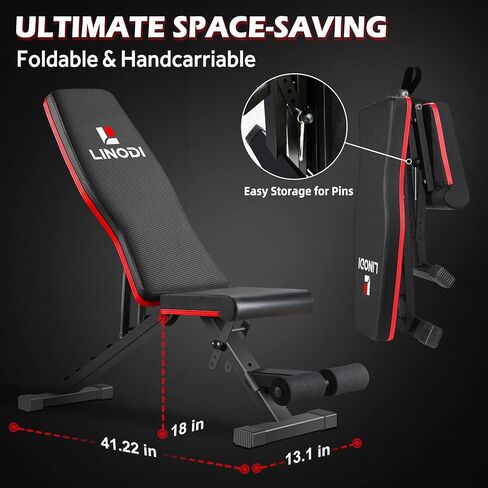LINODI Adjustable Weight Bench for Home Gym，Foldable Incline Decline Flat Workout Bench for Full Body Strength Training, Dumbbell Press & Ab Exercises in Saudi Arabia