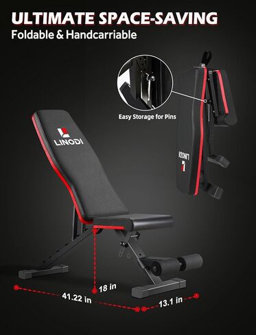 LINODI Adjustable Weight Bench for Home Gym，Foldable Incline Decline Flat Workout Bench for Full Body Strength Training, Dumbbell Press & Ab Exercises in Saudi Arabia
