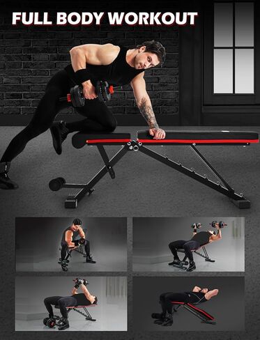 LINODI Adjustable Weight Bench for Home Gym，Foldable Incline Decline Flat Workout Bench for Full Body Strength Training, Dumbbell Press & Ab Exercises in Saudi Arabia