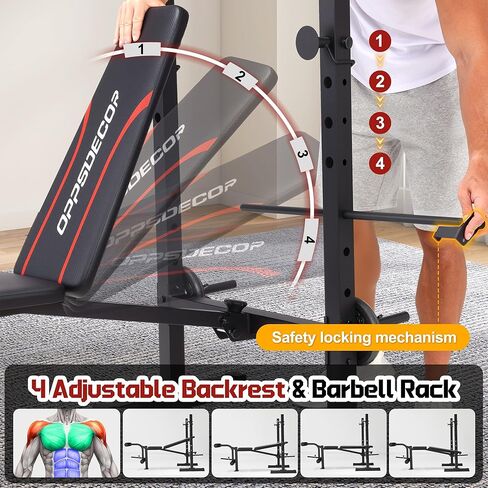 OPPSDECOR Multi-Function Weight Bench Set with Squat Rack Leg Extension & Leg Curl Adjustable Workout Bench for Full Body Fitness Foldable Flat/Incline/Decline Upgrade Bench Press for Home Gym in Kuwait