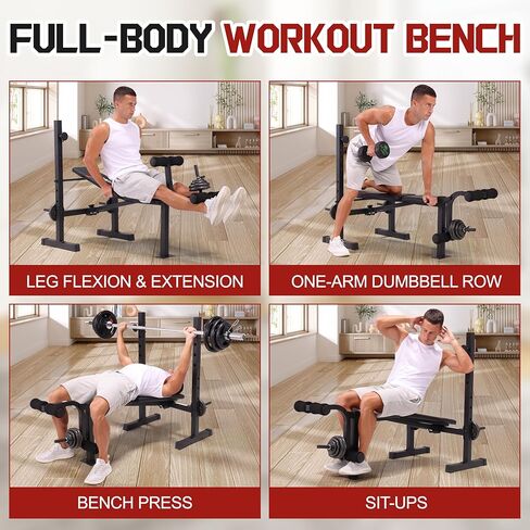 OPPSDECOR Multi-Function Weight Bench Set with Squat Rack Leg Extension & Leg Curl Adjustable Workout Bench for Full Body Fitness Foldable Flat/Incline/Decline Upgrade Bench Press for Home Gym in Kuwait