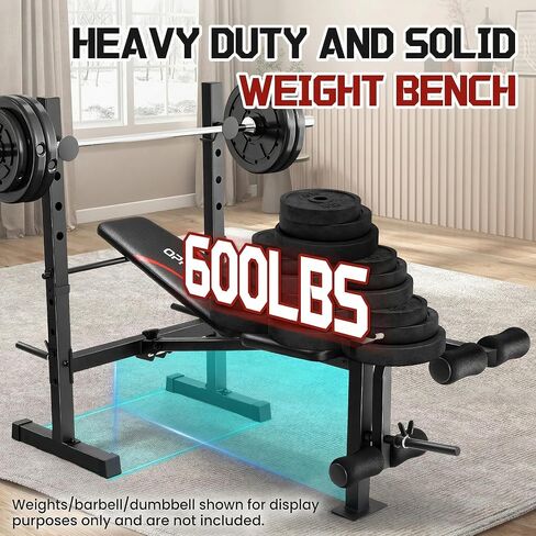 OPPSDECOR Multi-Function Weight Bench Set with Squat Rack Leg Extension & Leg Curl Adjustable Workout Bench for Full Body Fitness Foldable Flat/Incline/Decline Upgrade Bench Press for Home Gym in Kuwait