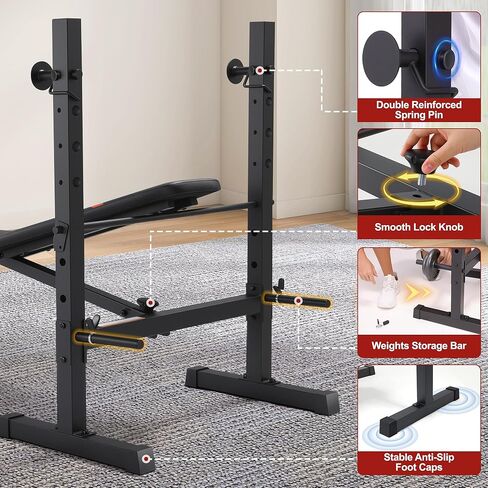 OPPSDECOR مجموعة مقاعد البدلاء متعددة الوظائف مع حامل القرفصاء لتمديد الساق وتجعيد الساق، مقعد تمرين قابل للتعديل للياقة البدنية لكامل الجسم، قابل للطي، مسطح/انحدار/انخفاض، جهاز ضغط مقاعد البدلاء للجيم المنزلي in Saudi Arabia
