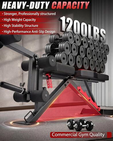 OPPSDECOR 1200LBS Workout Bench with Leg Extension/Leg Curl, Adjustable Weight Bench for Home Gym, Heavy Duty Workout Bench for Full Body Workouts, Incline/Flat Bench Press Set for Strength Training in Kuwait