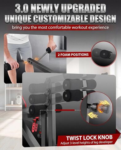 OPPSDECOR 1200LBS Workout Bench with Leg Extension/Leg Curl, Adjustable Weight Bench for Home Gym, Heavy Duty Workout Bench for Full Body Workouts, Incline/Flat Bench Press Set for Strength Training in Kuwait