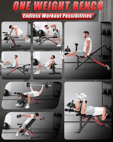 OPPSDECOR 1200LBS Workout Bench with Leg Extension/Leg Curl, Adjustable Weight Bench for Home Gym, Heavy Duty Workout Bench for Full Body Workouts, Incline/Flat Bench Press Set for Strength Training in Kuwait