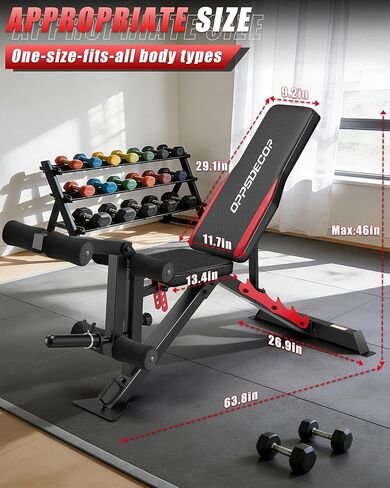 OPPSDECOR 1200LBS Workout Bench with Leg Extension/Leg Curl, Adjustable Weight Bench for Home Gym, Heavy Duty Workout Bench for Full Body Workouts, Incline/Flat Bench Press Set for Strength Training in Kuwait