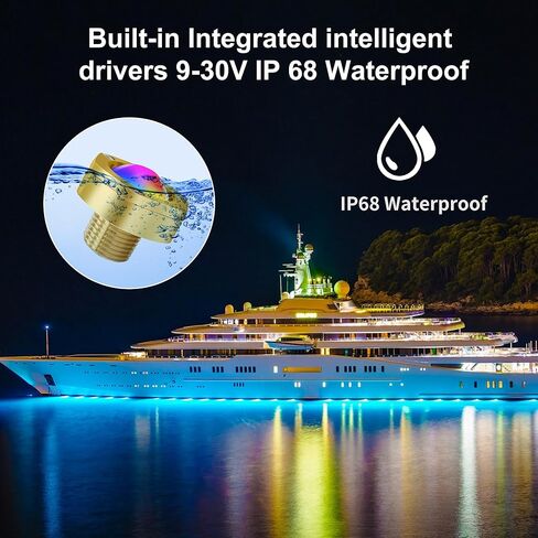 RGBW Standard 1/2" NPT Boat Drain Plug Lights with a 1.5m Extension Cord, IP68 Underwater LED Trailer Lights with APP& RF Control for Boat Pool Yacht Fishing, with The Smart Cooling Systen in Kuwait