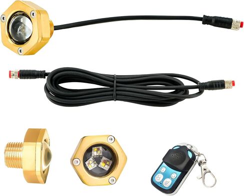 RGBW Standard 1/2" NPT Boat Drain Plug Lights with a 1.5m Extension Cord, IP68 Underwater LED Trailer Lights with APP& RF Control for Boat Pool Yacht Fishing, with The Smart Cooling Systen in Kuwait