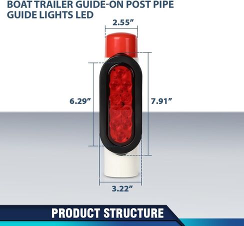 PIT66 LED قارب مقطورة دليل على أضواء دليل الأنابيب يصلح ل 2 "PVC (2-3 / 8" OD) دليل على عمود مقطورة القارب، قارب صيد قارب التزلج in Saudi Arabia