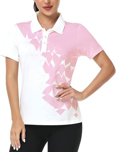 تي شيرت بولو جولف للسيدات من Little Beauty بأكمام قصيرة وياقة خفيفة الوزن وممتصة للرطوبة ومطبوعة على شكل تنس رياضي in Kuwait