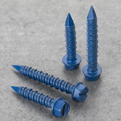 85Pcs 1/4 x 2-1/4 in Concrete Screws with Drill bits,Masonry Screws for Concrete Assortment Kit,Hex Head Block Cement Stacoo Screws and Anchors,Diamond Point,Blue Coated(2LB) in Kuwait