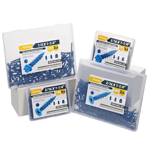 85Pcs 1/4 x 2-1/4 in Concrete Screws with Drill bits,Masonry Screws for Concrete Assortment Kit,Hex Head Block Cement Stacoo Screws and Anchors,Diamond Point,Blue Coated(2LB) in Kuwait