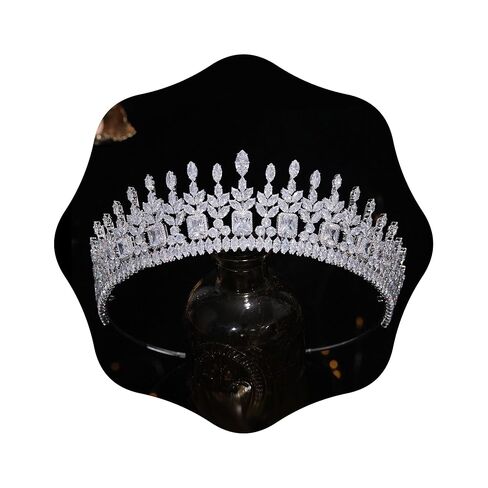 Aoligrace الزفاف طويل القامة مكعب زركونيا التيجان الملكة تشيكوسلوفاكيا مسابقة التيجان عيد ميلاد خوذة Quinceanera إكسسوارات الشعر هدايا للنساء الفضة HG0176 in Kuwait