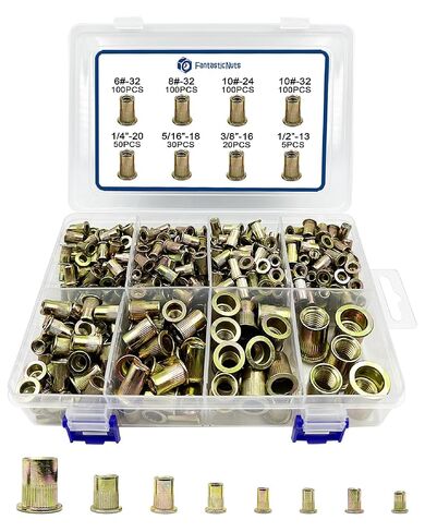 SAE Rivet Nut Assortment Kit 505Pcs Galvanized 6-32 8-32 10-24 1/4-20 3/8-16 5/16-18 1/2-13 Carbon Steel Rivet nut Threads Inserts Nutsert in Saudi Arabia