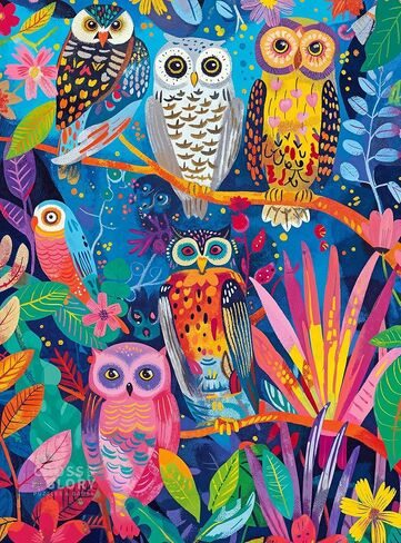 Cross & Glory - Hootenanny: Birds in Paradise - 1000 قطعة Jigsaw Puzzle للبالغين | حديقة الهندية النابضة بالحياة وتصميم البومة | تحدي وفني in Kuwait