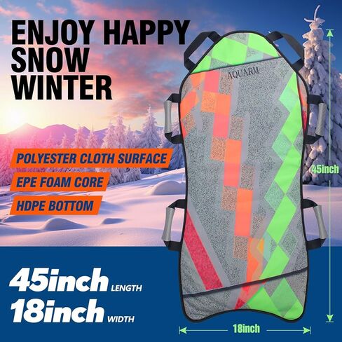 زلاجة ثلج قابلة للطي، تناسب طفلين أو شخص بالغ، خفيفة الوزن ومحمولة، قوية ومتينة، خياطة قماشية متينة، مقابض مع التوجيه، متعة الشتاء للأطفال 45 بوصة × 18 بوصة in Kuwait