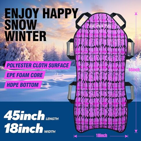 زلاجة ثلجية قابلة للطي مقاس 45 بوصة × 18 بوصة، محمولة وخفيفة الوزن، قوية ومتينة، خياطة قماشية متينة، مقابض مع توجيه، تناسب طفلين أو شخص بالغ، هدية ممتعة للأطفال في فصل الشتاء (وردي) in Kuwait