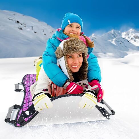 زلاجة ثلجية قابلة للطي مقاس 45 بوصة × 18 بوصة، محمولة وخفيفة الوزن، قوية ومتينة، خياطة قماشية متينة، مقابض مع توجيه، تناسب طفلين أو شخص بالغ، هدية ممتعة للأطفال في فصل الشتاء (وردي) in Kuwait