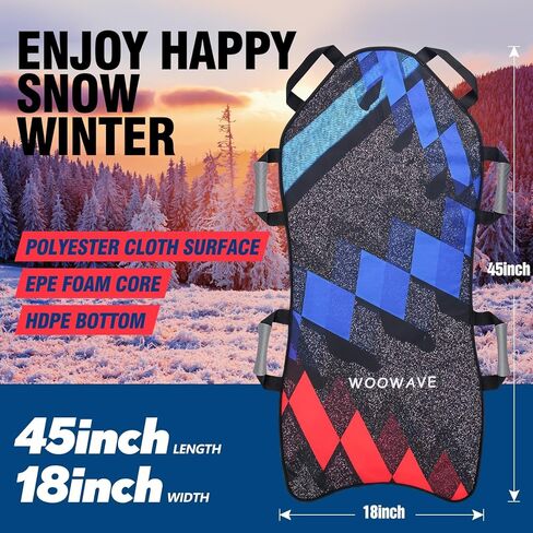 WOOWAVE 45"×18" Foldable Snow Sled，Fits 2 Children or 1 Adult，Ultra Portable, Strong and Durable, Sturdy Fabric Stitching, Handles with Steering，Kid's Winter Fun（Black ） in Kuwait