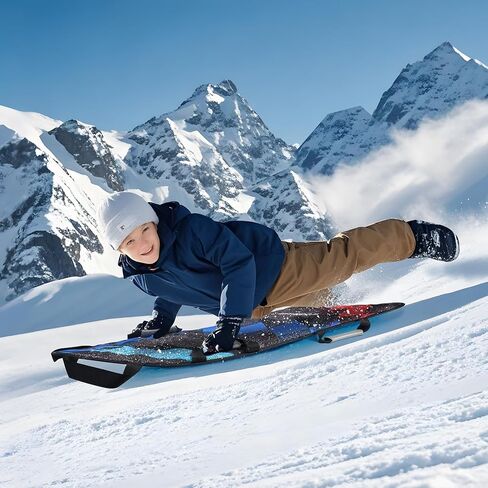 WOOWAVE 45"×18" Foldable Snow Sled，Fits 2 Children or 1 Adult，Ultra Portable, Strong and Durable, Sturdy Fabric Stitching, Handles with Steering，Kid's Winter Fun（Black ） in Kuwait