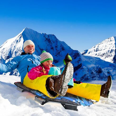 WOOWAVE 45"×18" Foldable Snow Sled，Fits 2 Children or 1 Adult，Ultra Portable, Strong and Durable, Sturdy Fabric Stitching, Handles with Steering，Kid's Winter Fun（Black ） in Kuwait