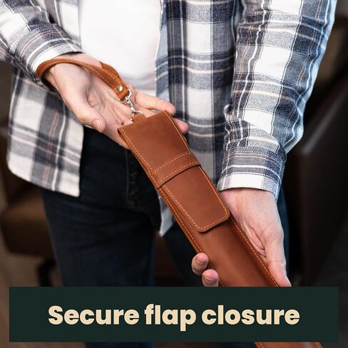 Full-Grain Leather Drumstick Case – Single-Pair Stick Holder with Flap Closure, Wrist Strap & Carabiner – Fits 7A/5A/5B (Max 16.7" Sticks) – Handmade Pouch for Drummers & Percussionists, Warm Brown in Saudi Arabia