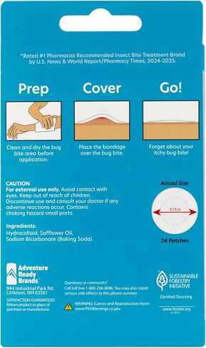ضمادات عض الحشرات بعد العض - ضمادات لدغات الحشرات مع بيكربونات الصوديوم - حماية من الحكة طوال اليوم - 24 قيراط (عبوتان) in Kuwait