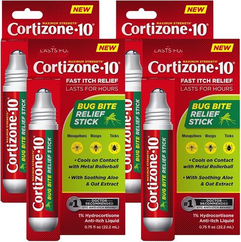 كورتيزون-10 أقصى قوة لتخفيف الحكة، عصا تخفيف لدغات الحشرات 1% هيدروكورتيزون، سريع المفعول، سائل مضاد للحكة لدغات الحشرات، الطفح الجلدي، الأكزيما، الصدفية، اللبلاب السام، البلوط، السماق، 75 أونصة سائلة. أونصة، 4 قطع in Kuwait