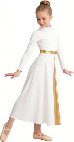 فستان رقص الحمد للفتيات ملابس الرقص الليتورجية للعبادة في الكنيسة، رقبة عالية in Kuwait
