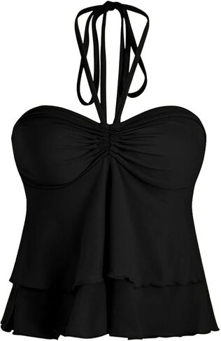 Milumia Women Tie Tie Bruched Tube Tops Y2K كشكش يخرج من قمم الرسن in Kuwait
