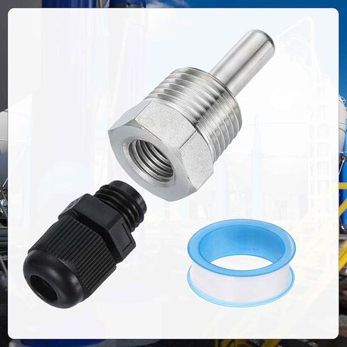 MECCANIXITY G1/2 Thermowell Weldless, 304 Stainless Steel 8mm Dia Temperature Sensor Thermowell with 50mm Cable Gland and Tape for Home Brewing Beer Fermenter, Black in Saudi Arabia